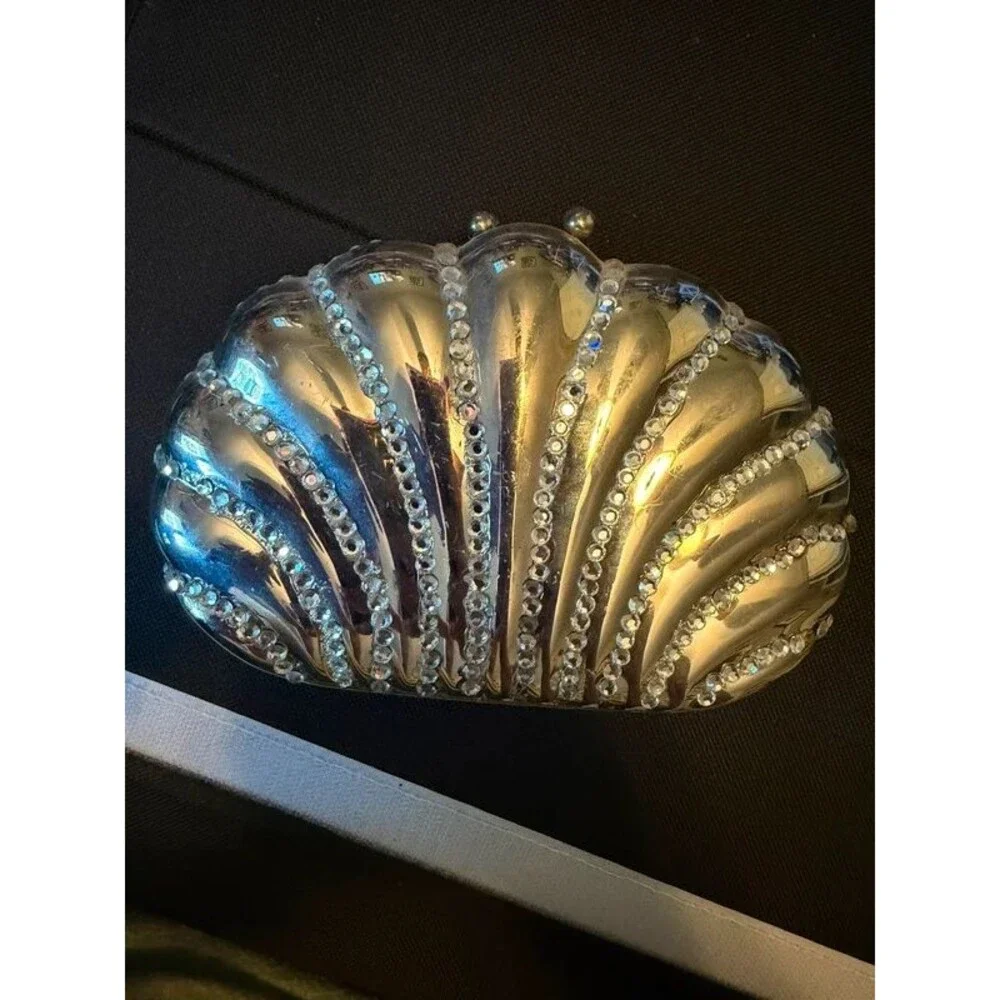 c. 1980s-90s Rhinestone Seashell Minaudiere Clutch - Evening Bag